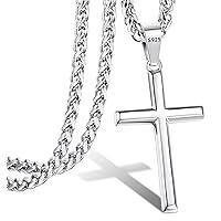 LOLIAS 925 Sterling Silver Cross Necklace for Men Women 3mm Stainless Steel Wheat Cross Chain Crucifix Pendant Silver Cross Chain Necklace Jewelry 16-30 Inches