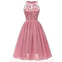 Women's Sleeveless Halter Floral Lace Formal Dress Cocktail Party Dress Bridesmaid Chiffon Patchwork A-Line Dresses