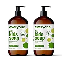 Everyone 3-in-1 Kids Soap, Body Wash, Bubble Bath, Shampoo, 32 Ounce (Pack of 2), Tropical Coconut Twist, Coconut Cleanser with Plant Extracts and Pure Essential Oils