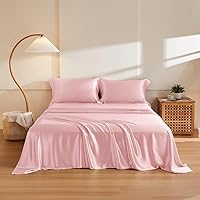 THXSILK Silk Sheet Set 4 Pcs, 6A+ Top Grade 100% Natural Mulberry Silk Bed Sheets, Luxury Bedding Sets -Ultra Soft Durable, 1 Fitted Sheet, 1 Flat Sheet and 2 Pillow Shams (King, Charming Pink)