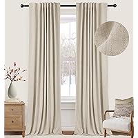 100% Blackout Curtains for Bedroom 108 inches Long, Linen Blackout Curtains 108 inches Long 2 Panels Set, Thermal Insulated Back Tab/Rod Pocket Curtains for Living Room - Natural,W50 X L108