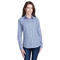 Ladies' Microcheck Gingham Long-Sleeve Cotton Shirt 3XL NAVY/ WHITE