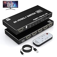 8K HDMI Switch 5 in 1 Out, HDMI 2.1 Switcher Selector 5 Port with IR Remote, HDMI Splitter 8K@60Hz/4K@120Hz for Xbox PS5 PC TV