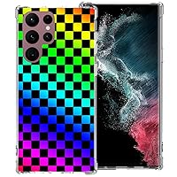 Phone Case for Samsung Galaxy S22 Ultra 5G, Colorful Black Grid Plaid Regular Lattice Checkered Checkerboard Cute Shockproof Protective Anti-Slip Soft Clear Cover Shell