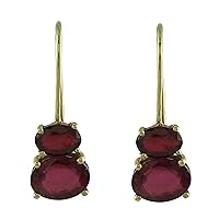Carillon Gf Ruby Natural Gemstone OVAL Shape 925 Sterling Silver Uniqe Drop Dangle Earrings | Yellow Gold Plated