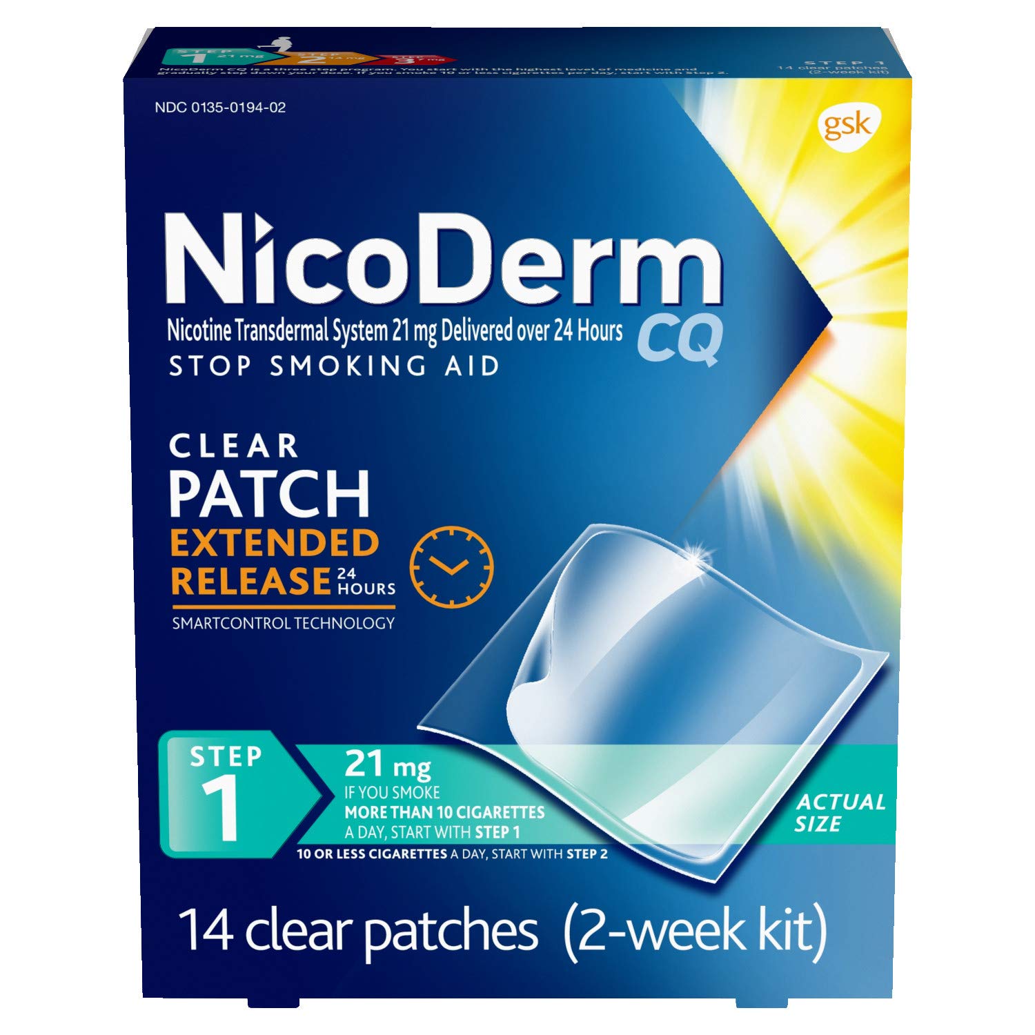 NicoDerm CQ Clear Patches, 21 mg, Step 1-14 ct, Pack of 2