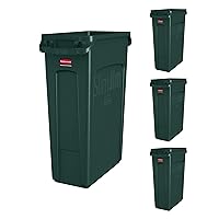 Rubbermaid Commercial Products Slim Jim Trash/Garbage Can with Venting Channels, 23-Gallon, Green, for Kitchen/Office/Workspace, Pack of 4