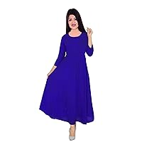 Indian Women's Long Dress Party Wear Maxi Dress Cotton Kurti Royal Blue Plus Size