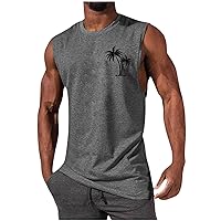 Best Cyber of Monday Deals Men's Gym Workout Tank Tops Swim Beach Shirts Summer Sleeveless Training T-Shirt Muscle Bodybuilding Athletic Clothes Gray