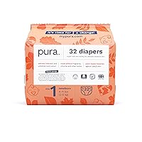 Size 1 Eco-Friendly Diapers (4-11lbs) Hypoallergenic, Soft Organic Cotton Comfort, Sustainable, Wetness Indicator, Allergy UK Certified. Newborn 1 Pack of 32 Baby Diapers, White