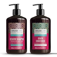 Arganicare Keratin Shampoo and Conditioner Set for Hair Thickening and Strengthening - Moisturizing Hair Treatment Enriched with Organic Argan Oil and Shea Moisture for Men, Women, and Kids | 27 Fl Oz