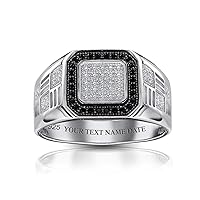 Bling Jewelry Personalize Men's Rectangle Geometric Micro Pave Halo Square Two Tone White Black CZ Cubic Zirconia Engagement Signet Statement Ring For Men .925 Sterling Silver Customizable