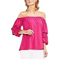 Vince Camuto Womens Ruched Off-The-Shoulder Pullover Top Pink M