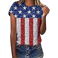 Womens T Shirts Pack Long Women Independence Day Casual Printing Short Sleeves Crew Neck Loose Tshirt Short Sl