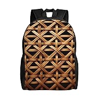 Laptop Backpack 16.1 Inch with Compartment Wicker Woven Grid Laptop Bag Lightweight Casual Daypack for Travel