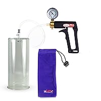LeLuv Penis Pump Maxi Black Handle with Gauge, Clear Hose - 12 Inch Length x 5.00 inch Diameter Cylinder