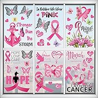 9 Sheets Breast Cancer Window Clings Stickers for Glass, Pink Ribbon Women Awareness Stickers Breast Cancer Window Decorations Decals for Home Window Glass Decor Supplies