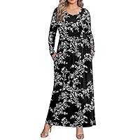 BISHUIGE Womens XL-6XL Long Sleeve Casual Plus Size Maxi Dresses with Pockets
