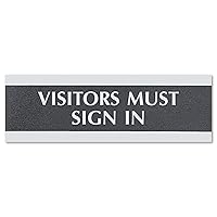 Headline Sign 4763 Century Series Office Sign, VISITORS MUST SIGN IN, 9 x 3, Black/Silver