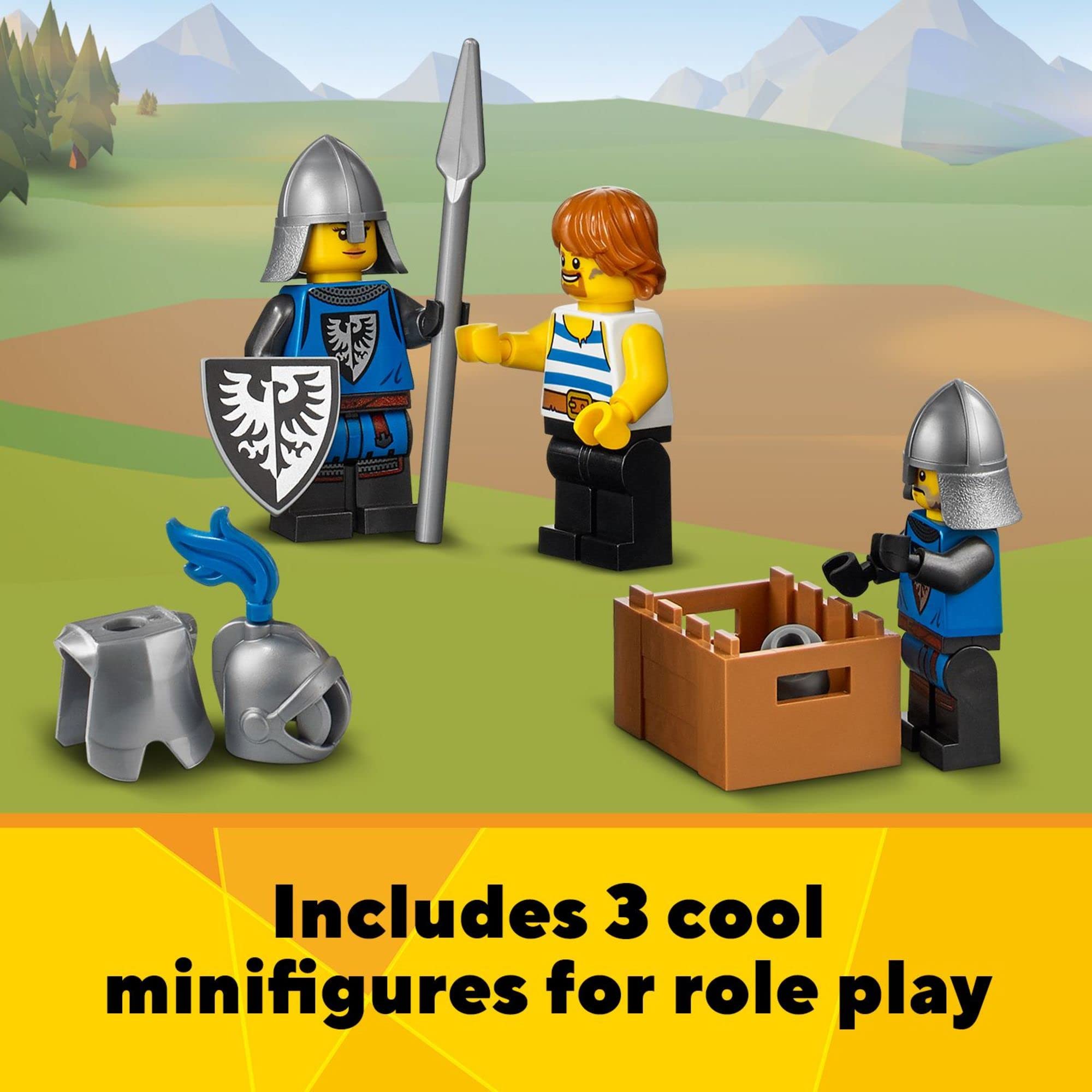 LEGO Creator 3in1 Medieval Castle Toy to Tower or Marketplace 31120, with Skeleton, Dragon Figure, 3 Minifigures and Catapult