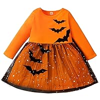 Infant Baby Girls Halloween Outfits Cartoon Pumpkin Ghost Print Tutu Dress Festival Fancy Dress Up