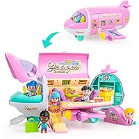 iPlay, iLearn Airplane Doll House Playset, Girls Dollhouse Pretend Play Set, Toddler Pink Dream Jet Plane Toy Accessory W/ 5 Mini People Furniture, Imaginative Birthday Gifts for 3 4 5 6 Year Old Kid