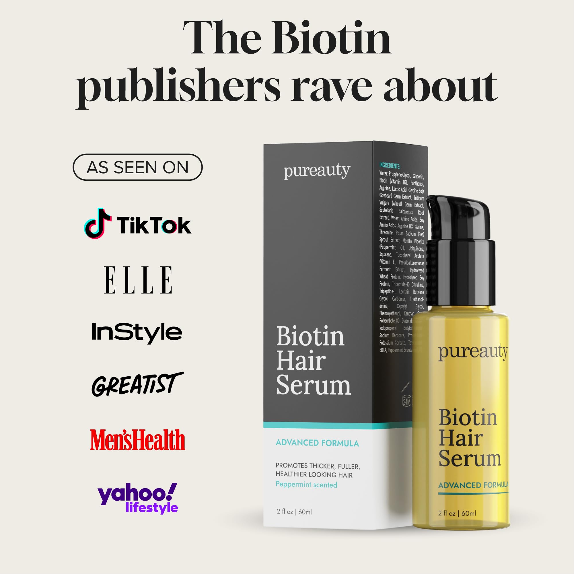 Biotin Hair Growth Serum - Biotin serum & Hair growth oil and hair serum - Topical hair growth product for thicker looking hair growth for women & men hair loss serum - Biotin oil by Pureauty Naturals