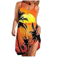 Boat Neck Sleeveless Tunic Dresses Womens Summer Vacation Tank Sundress Funny Coconut Palm Print Mini Beach Dress