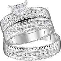 The Diamond Deal 14kt White Gold His Hers Princess Diamond Cluster Matching Wedding Set 1/2 Cttw