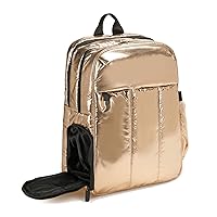 Quilted Puffer Backpack Puffy Daypack with Shoe Compartment for Women Ladies Travel Casual Water Resistant (Golden)