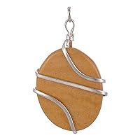 Excel Yellow Camel Jasper Oval Shaped Spiral Wire Wrapped Stone Unisex Pendant