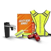 Running Safety Gear Bundle - Flood Beam Light + Reflective Vest + 2-Pc LED Light Blinkers + 2-Pc Reflective Arm Bands - Accessories for Night Cycling, Hiking, Running, Walking