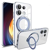 Ysnzaq Clear Case for Xiaomi Redmi Note 13 Pro 4G（Not 5G）, Soft TPU Phone Cover with Large Magnetic Coil Bracket for Xiaomi Redmi Note 13 Pro 4G LD Blue