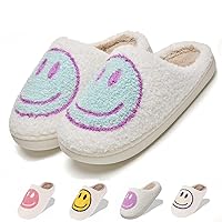 Fuzzy Slippers for Women Men, Cute Retro Fluffy Happy Face House Slippers, Plush Memory Foam Slippers for Women Indoor and Outdoor Cozy Trendy Slip-On Shoes