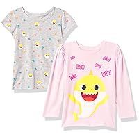 Nickelodeon baby-girls Baby Shark 2-piece T-shirt Bundle Set - Toddler Girl Size 2t-5t - Mommy Shark, Daddy Shark