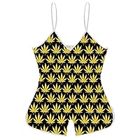 Golden Weed Funny Slip Jumpsuits One Piece Romper for Women Sleeveless with Adjustable Strap Sexy Shorts