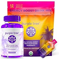 Purple Tree Post-Celebration Relief + Energy Boost | Rapid Hydration, Natural Organic Energy, Happy Liver | 60ct Bottle + 12 Energy Packets for Water