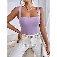 Women's Knitted Tops Solid Ribbed Tank Knit Top Knitted Tops (Color : Lilac Purple, Size : Small)