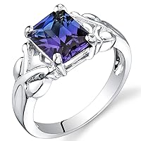 PEORA Simulated Alexandrite Ring 925 Sterling Silver, Criss-Cross Solitaire, Color-Changing 2.75 Carats Radiant Cut 9x7mm, Comfort Fit, Sizes 5 to 9