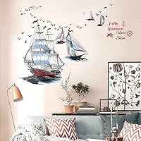 Sailboat Seagulls Adventure Sailing Removable Wall Sticker Decal, Living Room Bedroom Home Decoration Adhesive DIY Art Wall Mural