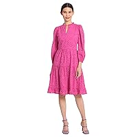 Maggy London Women's Mini Ruffle Mock Neck Eyelet Dress with Tiered Skirt