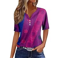 Sexy Tops for Women,Women's Fashion Casual Splicing Printed V-Neck Short Sleeve Button Down T-Shirt Top