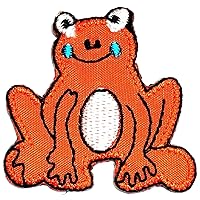 Kleenplus Mini Orange Frog Cartoon Cute Patch Embroidered Frog Iron On Badge Sew On Patch Clothes Embroidery Applique Sticker Fabric Sewing Decorative Repair