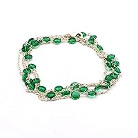 Green Emerald Hydro Gemstone Brass Silver Plated Wire Wrapped Coin Gems Chain Necklace