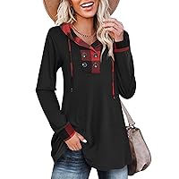 Youtalia Women's Casual Hoodies Tunic Tops Long Sleeve Button Hooded Sweatshirts Pullover with Drawstring
