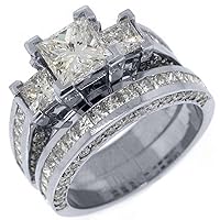 14k White Gold 4 Carats Princess 3-Stone Diamond Engagement Ring Bridal Set