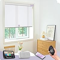Motorized Light Filtering Shades Compatible with Alexa Google Rechargeable Remote Control Smart Blinds Automatic Window Shade with Valance for Home Office, Custom Size (Pure White)