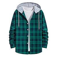 Men's Plaid Hoodie Flannel Shirt Jacket Casual Button Down Long Sleeve Lightweight Regular Fit Hooded Shacket Jackets