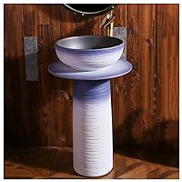 Art Pedestal ​Bathroom Sink Vessel Sink Combo Toilets Basins Handmade with Faucet and Drain Installation Hole, for Indoor and Outdoor,Purple,with Mirror