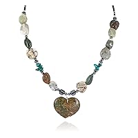 $250Tag Certified Heart Silver Navajo Natural Turquoise Green Native Necklace 16090-4 Made by Loma Siiva